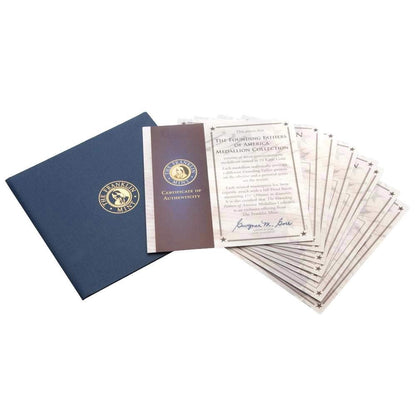 The Franklin Mint Founding Fathers Coin Collection - 7-Piece 24-Karat Gold-Plated Collectible Coins with Wood and Metal Storage Box - United States of America Leaders - Complete Set