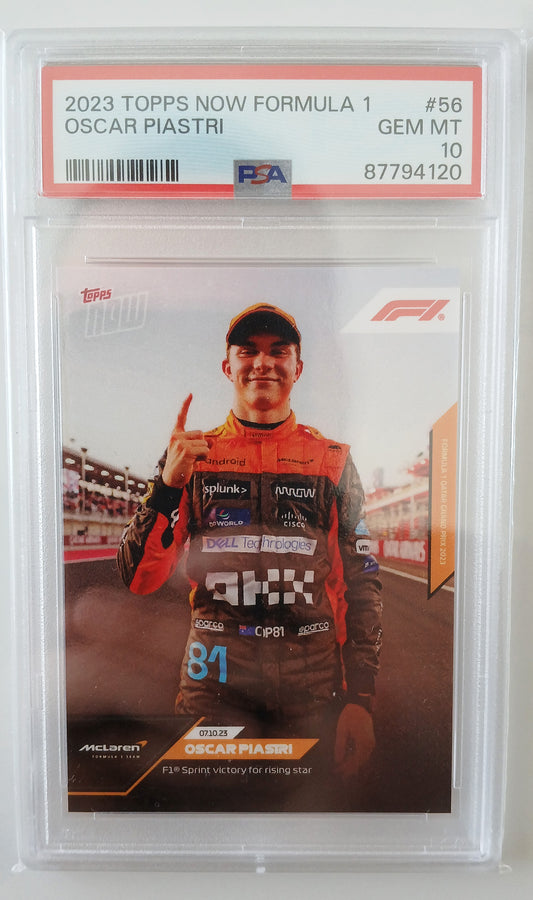 F1 2023 Topps NOW Oscar Piastri #56 PSA 10 First Sprint Victory Rising Star